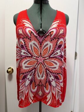 Elle V-Neck Sleeveless Floral Mandala Blouse Size XL